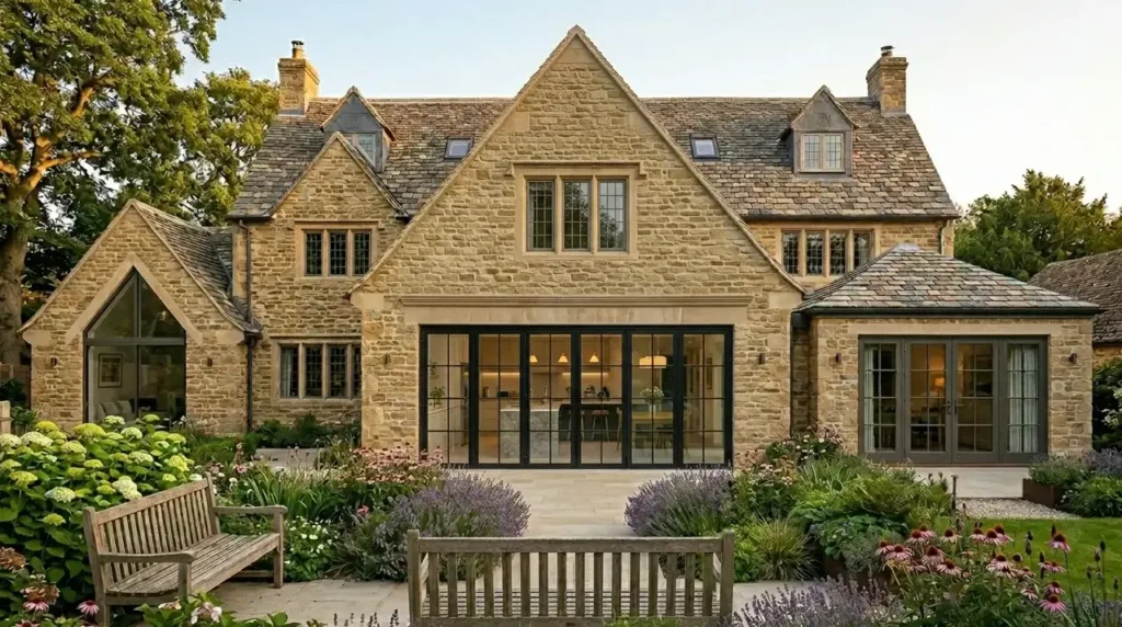 Stone extension with bi-fold doors on an Ayrshire home